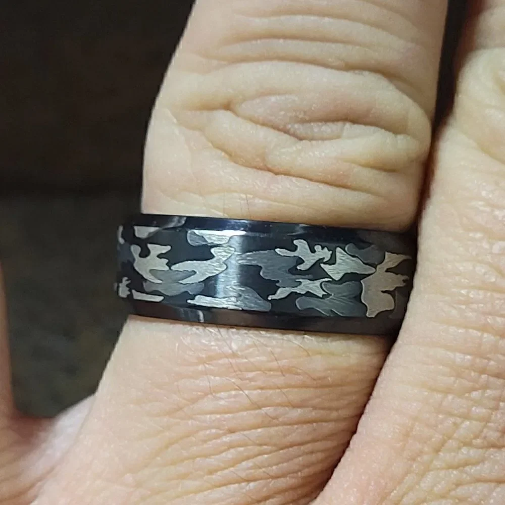 Men's Urban Camouflage Promise Ring - Grey White black Camo Promise Ring